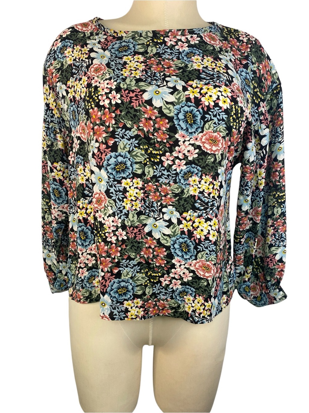 Loft Floral Long-Sleeve Women's Top - Black Pink Yellow Women’s Small